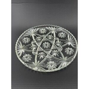 Vintage Clear Pressed Glass Starburst Pinwheel Round Serving Platter 12.5 Inch